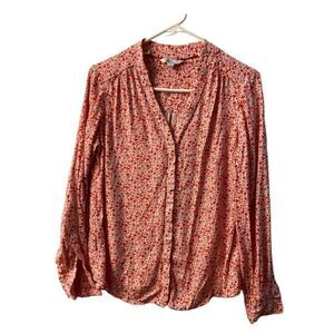 Boden Annora Floral Pleated Henley Blouse Red White Size 6